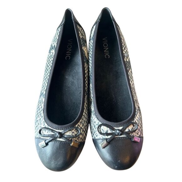 Vionic Women's Sz 7.5 Ballet Flats Minna Boa Snake Print work career comfy EUC - Picture 3 of 9